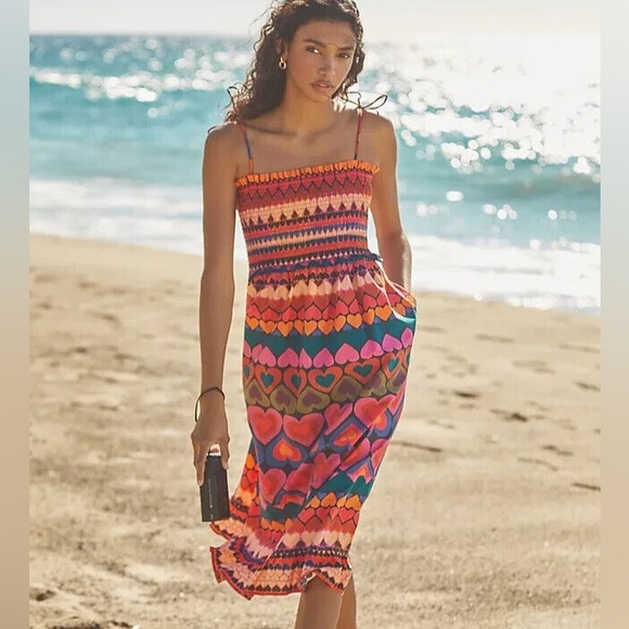 Farm Rio for Anthropologie Colorful Heart Midi Dress size medium - Picture 1 of 5